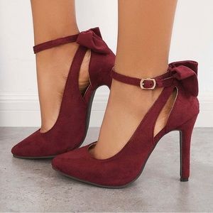 Gorgeous burgundy ankle strap bow heels